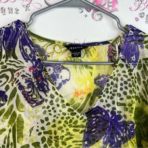 Jessica coverup dress butterfly’s tropical Vibrant Green and Purple Tunic - Picture 5 of 8